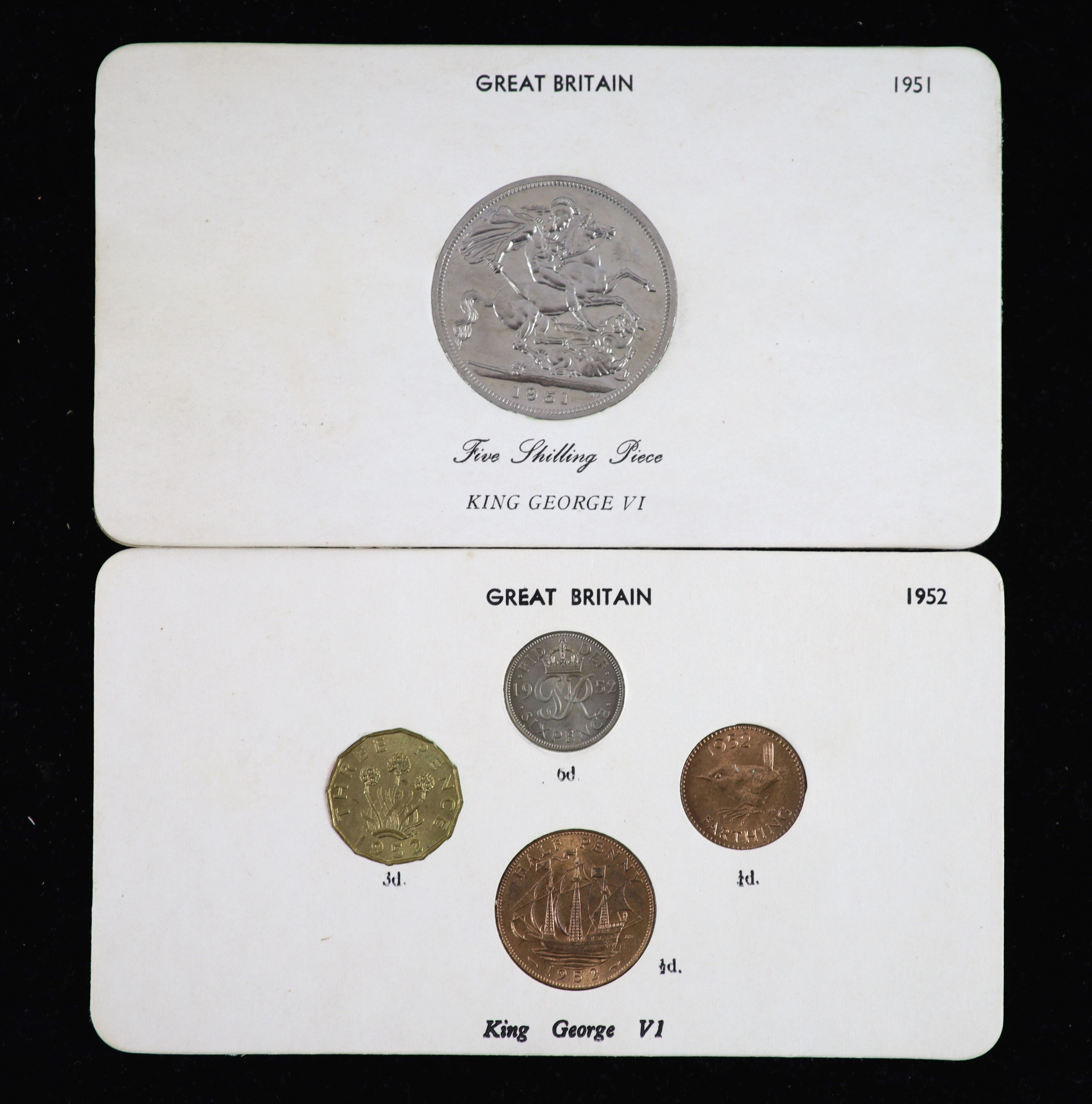 George VI specimen coin set for 1952, second issue, and a Festival of Britain Crown, 1951